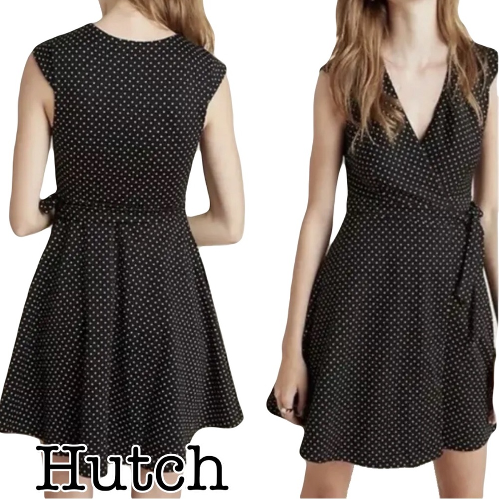 New Anthropologie Hutch Ronnie Black Dotted Wrap Dress Size Small